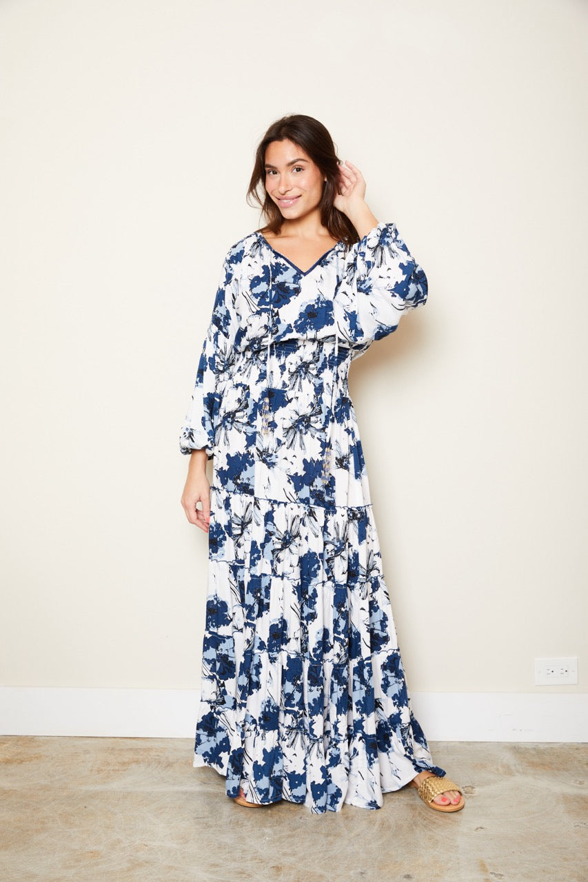 BLUE FLOWER MONTANA LONG DRESS BLUE