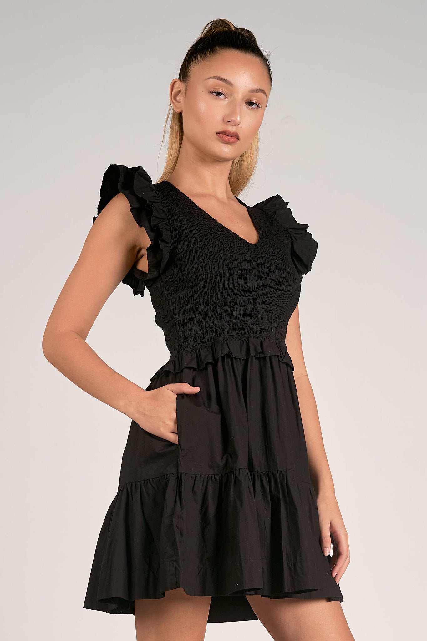 BLACK DRESS RUFFLE