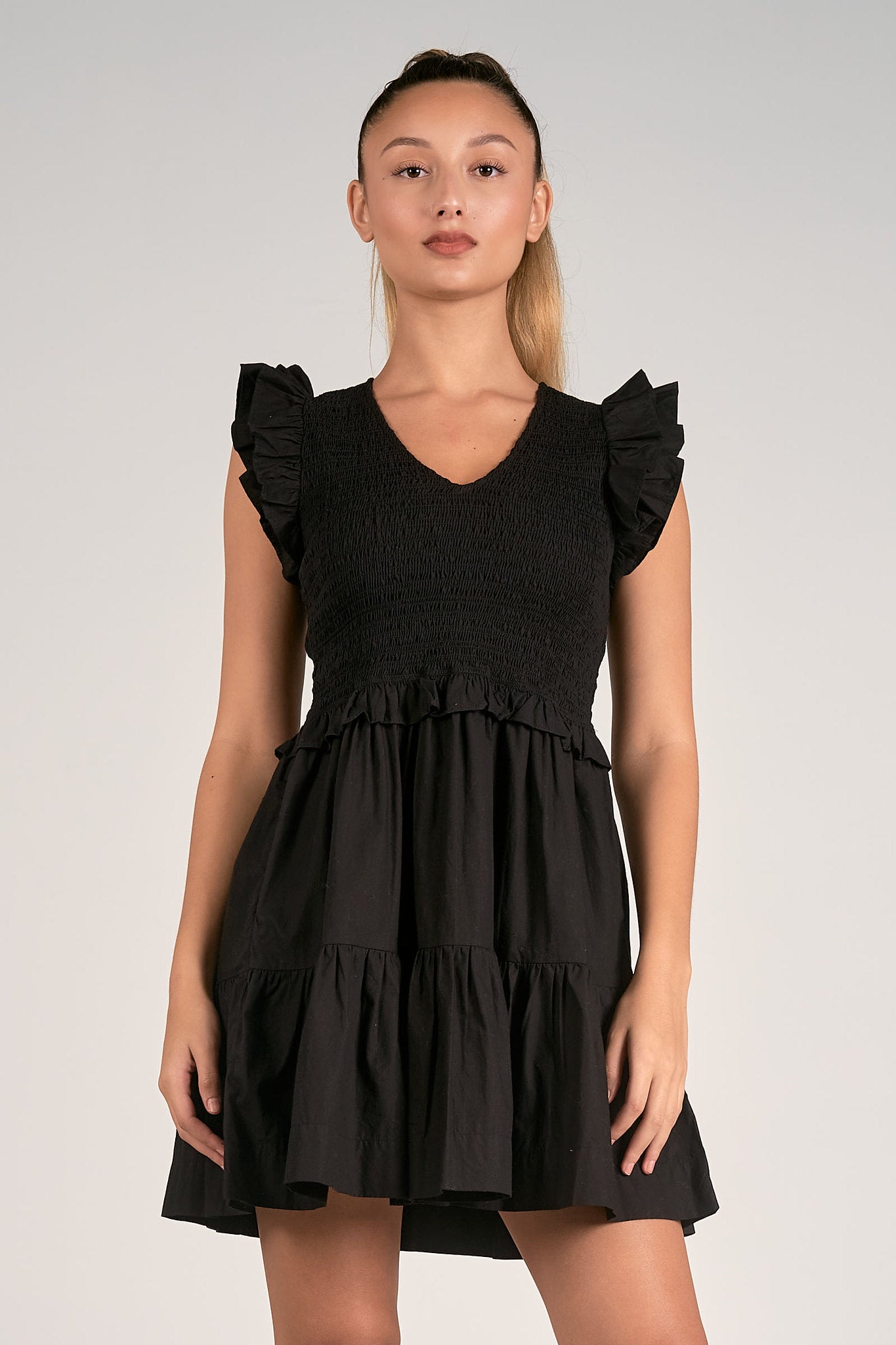 BLACK DRESS RUFFLE