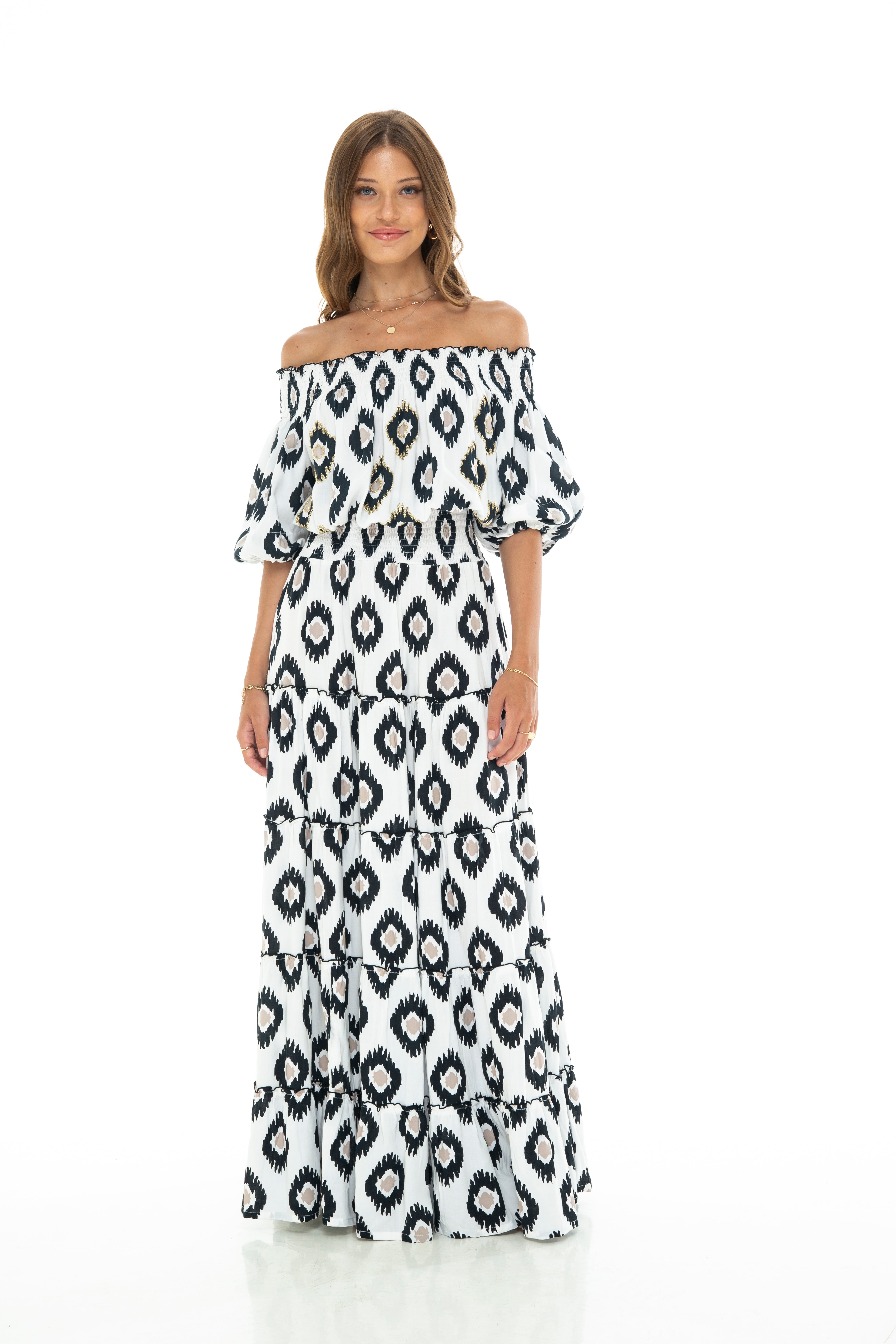 IKAT DYE ALOHA LONG DRESS BLACK