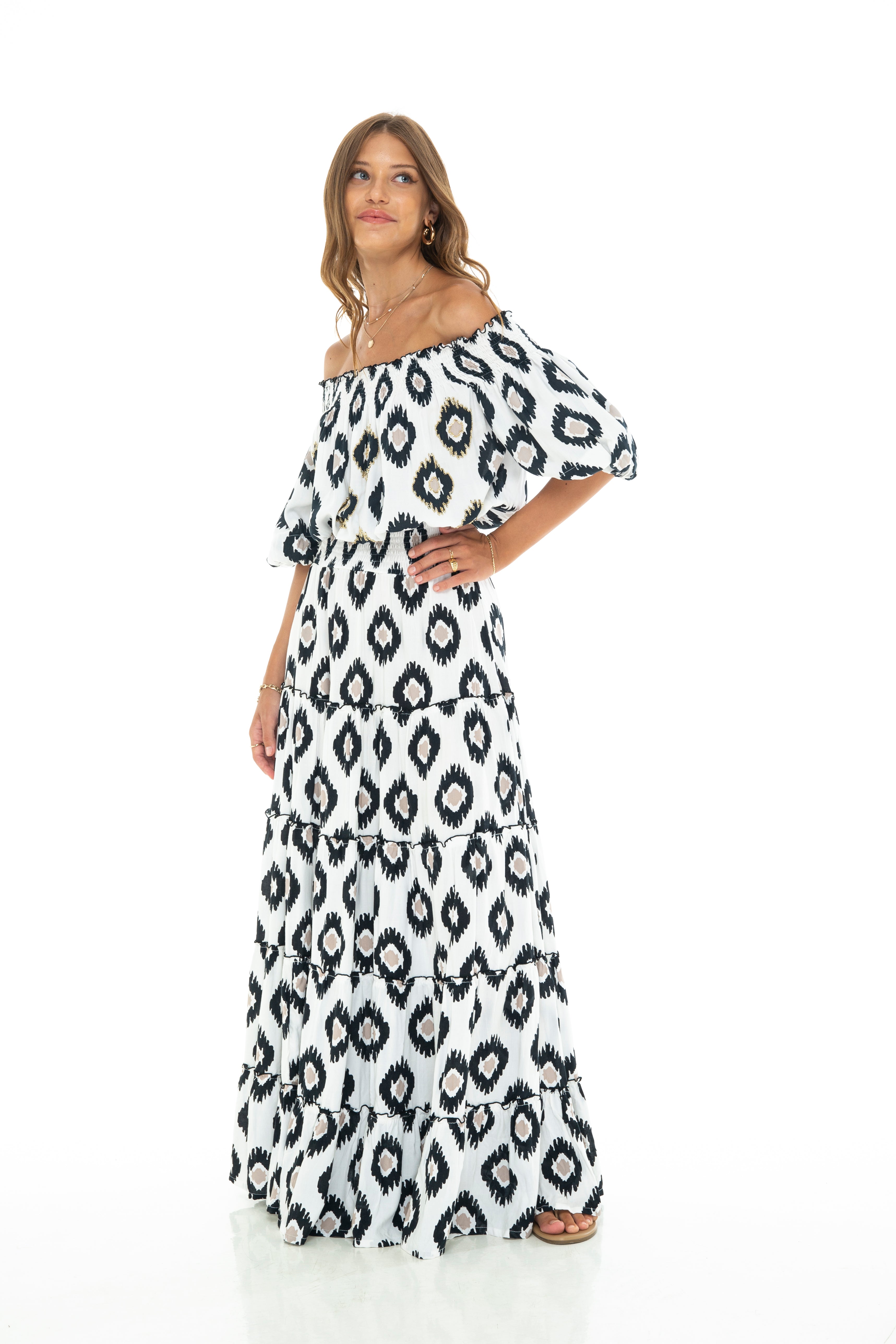 IKAT DYE ALOHA LONG DRESS BLACK