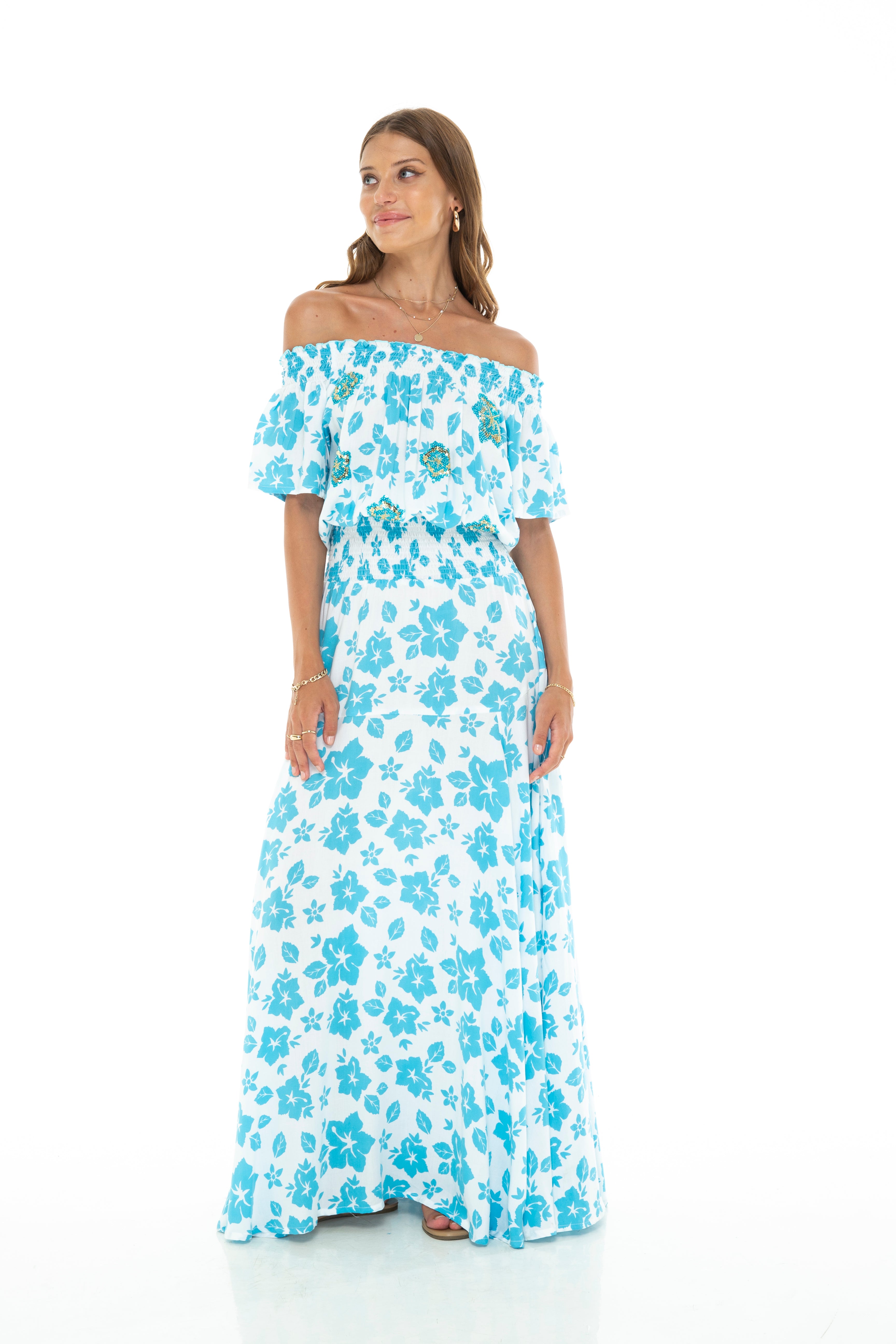 HIBISCUS GYPSY LONG DRESS BLUE