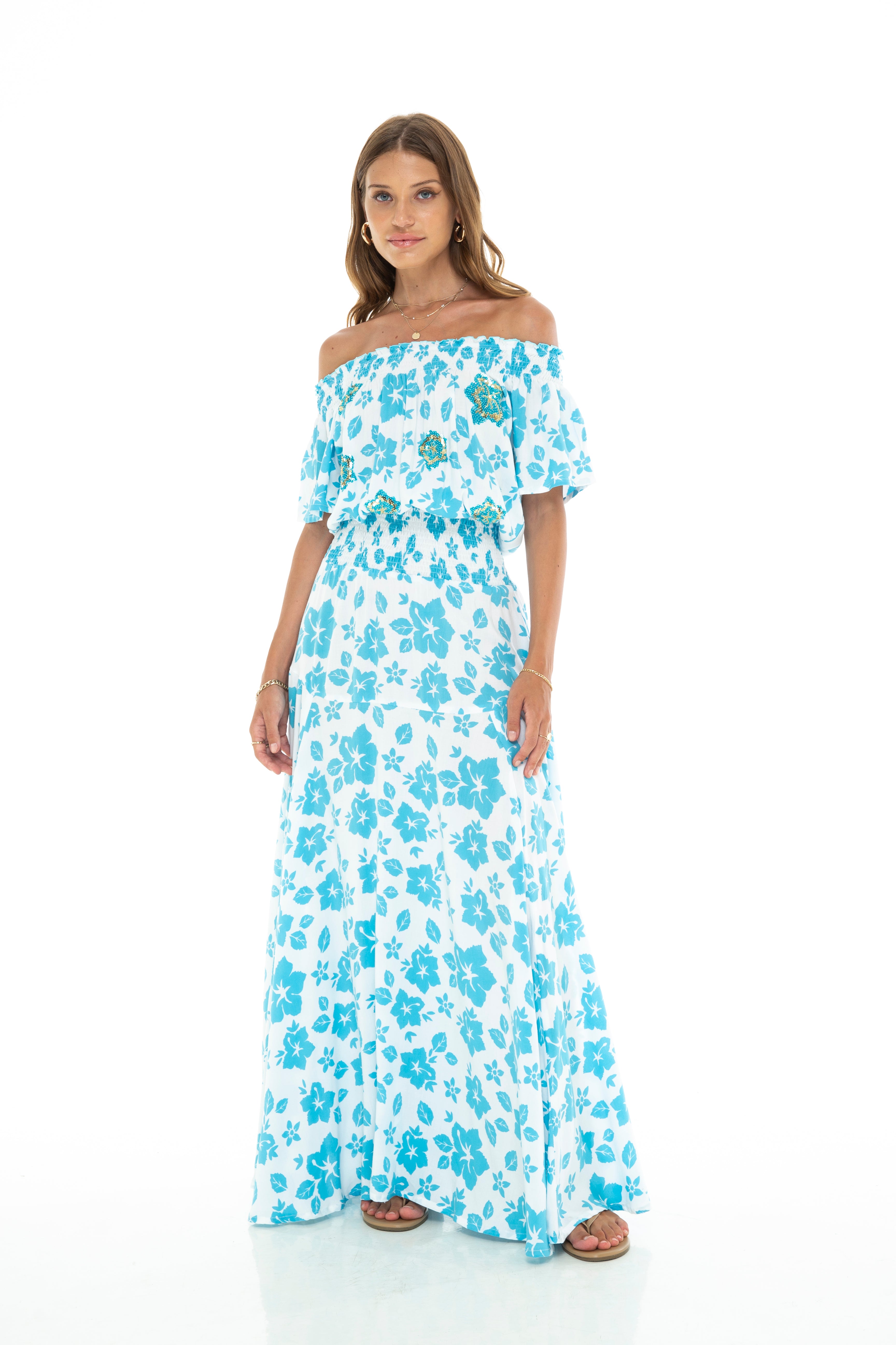 HIBISCUS GYPSY LONG DRESS BLUE